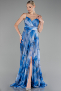 Sax Blue Strapless Slit Long Empirme Prom Dress ABU4184