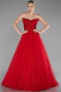 Red Stoned Strapless Glitter Collar Long Ball Gown ABU4185