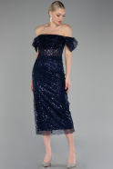 Navy Blue Midi Scaly Cocktail Dress ABK2130