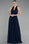 Navy Blue Halter Neck Long Chiffon Evening Dress ABU4188