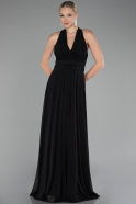 Black Halter Neck Long Chiffon Evening Dress ABU4188