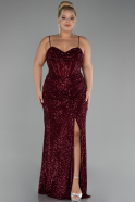 Burgundy Long Scaly Plus Size Evening Dress ABU3322