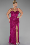 Fuchsia Long Scaly Plus Size Evening Dress ABU3322