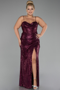 Cherry Colored Long Scaly Plus Size Evening Dress ABU3322