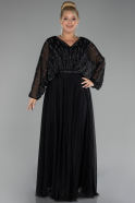 Black Stoned Long Sleeve Plus Size Evening Dress ABU4192