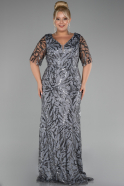 Anthracite Short Sleeve Long Scaly Plus Size Evening Gown ABU4201