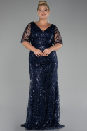 Navy Blue Short Sleeve Long Scaly Plus Size Evening Gown ABU4201