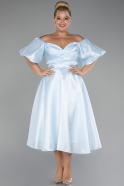 Light Blue Boat Neck Midi Plus Size Taffeta Evening Dress ABK2128