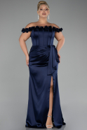 Navy Blue Long Satin Plus Size Evening Gown ABU4046