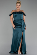 Emerald Green Long Satin Plus Size Evening Gown ABU4046