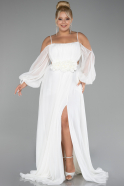 Long White Chiffon Plus Size Engagement Dress ABU4167