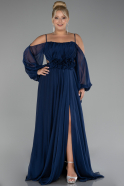 Long Navy Blue Chiffon Plus Size Engagement Dress ABU4167