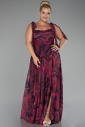 Burgundy Strappy Slit Printed Long Prom Dress ABU4203