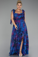 Sax Blue Strappy Slit Printed Long Prom Dress ABU4203