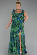 Green Strappy Slit Printed Long Plus Size Prom Dress ABU4204