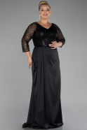 Black Scaly Capri Sleeve Long Satin Plus Size Evening Dress ABU4205