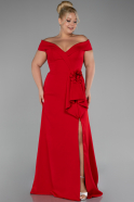 Red Boat Neck Slit Long Plus Size Evening Dress ABU4200