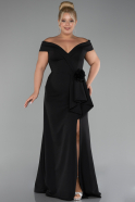 Black Boat Neck Slit Long Plus Size Evening Dress ABU4200