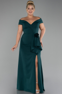 Emerald Green Boat Neck Slit Long Plus Size Evening Dress ABU4200