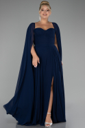 Long Navy Blue Chiffon Formal Plus Size Dress ABU4161