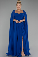 Long Sax Blue Chiffon Formal Plus Size Dress ABU4161