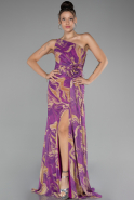 Purple Strapless Slit Long Patterned Prom Gown ABU4211