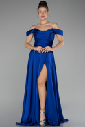 Long Sax Blue Satin Prom Gown ABU4219