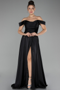 Long Black Satin Prom Gown ABU4219