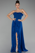 Sax Blue Strapless Slit Long Chiffon Prom Dress ABU4214