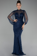 Navy Blue Stoned Long Evening Gown ABU3981