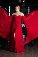 Red Strapless Shawl Sleeve Long Chiffon Evening Dress ABU4158