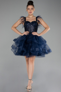 Navy Blue Short Plus Size Engagement Dress ABK2087