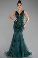 Emerald Green Sleeveless Stoned Long Evening Gown ABU4170