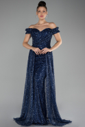 Long Navy Blue Scaly Evening Dress ABU4224