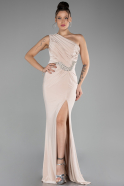 Beige One Shoulder Slit Long Evening Dress ABU4116