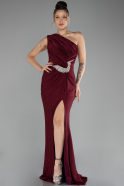 Burgundy One Shoulder Slit Long Evening Dress ABU4116