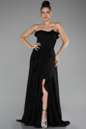 Black Strapless Slit Long Chiffon Prom Dress ABU4214