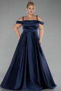 Navy Blue Strappy Long Satin Plus Size Engagement Dress ABU4207