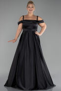 Black Strappy Long Satin Plus Size Engagement Dress ABU4207