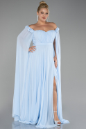 Light Blue Long Chiffon Plus Size Evening Dress ABU3464