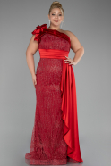 Red One Shoulder Glitter Long Plus Size Evening Gown ABU4060