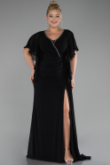 Black Short Sleeve Slit Long Chiffon Plus Size Evening Dress ABU4209