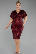 Burgundy Short Sleeve Scaly Midi Plus Size Cocktail Dress ABK2104