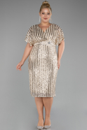 Gold Short Sleeve Scaly Midi Plus Size Cocktail Dress ABK2104