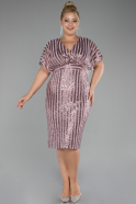 Powder Color Short Sleeve Scaly Midi Plus Size Cocktail Dress ABK2104