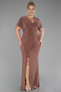 Copper Short Sleeve Long Silvery Plus Size Evening Dress ABU4101