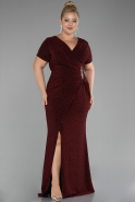 Burgundy Short Sleeve Long Silvery Plus Size Evening Dress ABU4101