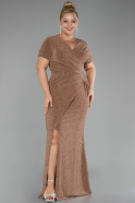 Gold Short Sleeve Long Silvery Plus Size Evening Dress ABU4101