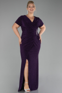 Purple Short Sleeve Long Silvery Plus Size Evening Dress ABU4101