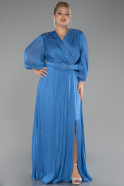 Indigo Long Sleeve Belted Chiffon Plus Size Evening Dress ABU3871